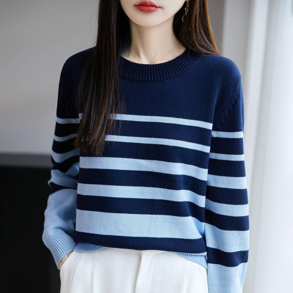 A Color-blocking Striped Knitted Sweater Is A Thick, Warm, Loose Base Layer Sweater for Women In Autumn and Winter, A Versatile Top