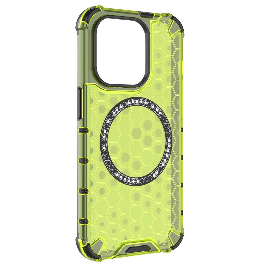 For iPhone 13 Pro Magnetic Case Honeycomb Design Thickened Corners TPU+PC Phone Cover