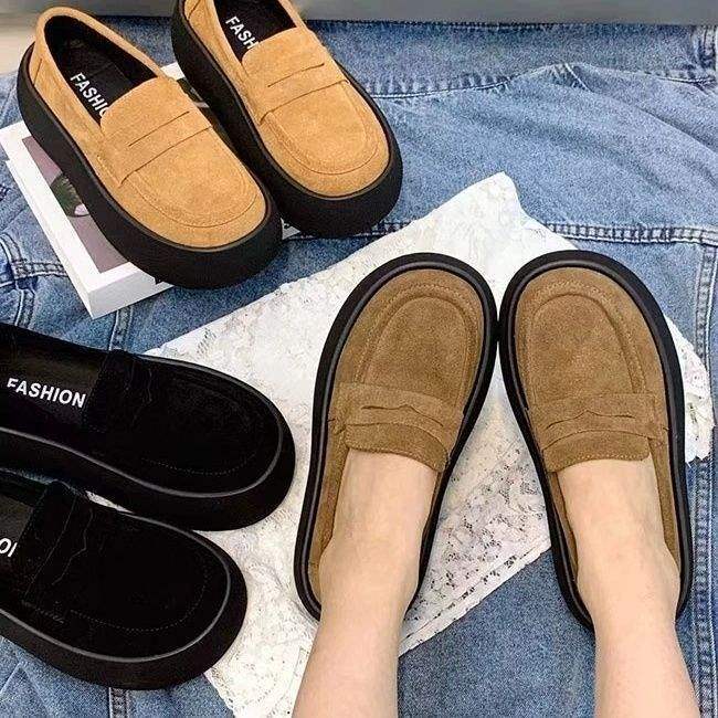 Coarse heel single shoes women's 2025 autumn new retro one-pedal casual thick-soled small leather shoes Internet celebrity soft-soled lazy shoes