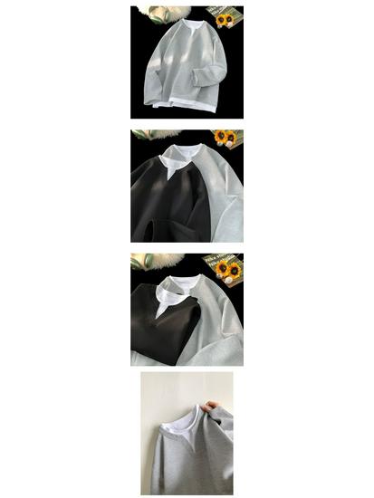 Men's Waffle Knit Two-Piece Collar Sweatshirt - Heavyweight Long Sleeve Casual Top for Spring & Autumn Trend