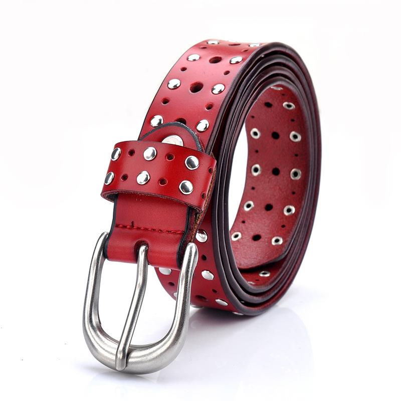 Dames Riem van Echt Leer voor Jurk Jeans Broek Dames Meisjes Taille Riem Legering Gesp 105CM rood