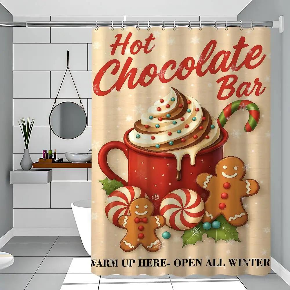 GAEGingerbread House Christmas Candy Modern Simple Shower Curtain Bathroom Decorative Polyster Shower Curtain With Hook