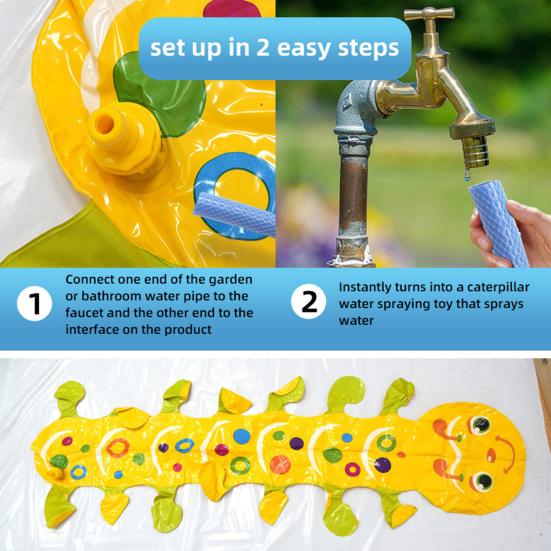 Inflatable Caterpillar Sprinkler Toys Backyard Water Toys for Family Fun Caterpillar Patio Water Sprinkler for Pool Parties Outdoor Games