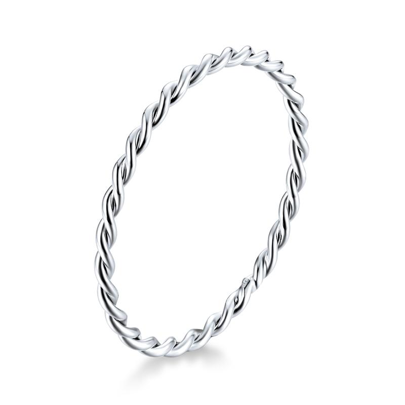 BAMOER 925 Silver Braided Texture Twisted Eternity Band Stackable Rings Fine Jewelry