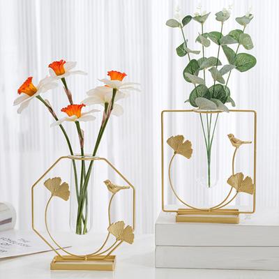 Flower Vase Nordic Style Elegant Standing Golden Flower Hydroponic Glass Vase Household Supplies