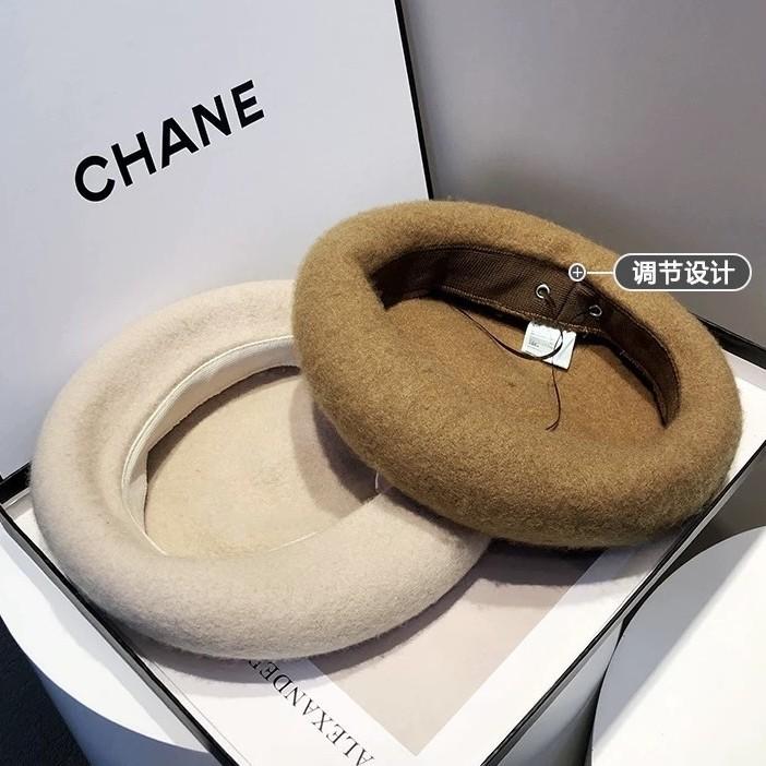 Autumn And Winter Korean Version Of High-Quality Woolen Painter Hat Women'S Cloud Hat Adjustable Versatile Three-Dimensional Wool Beret