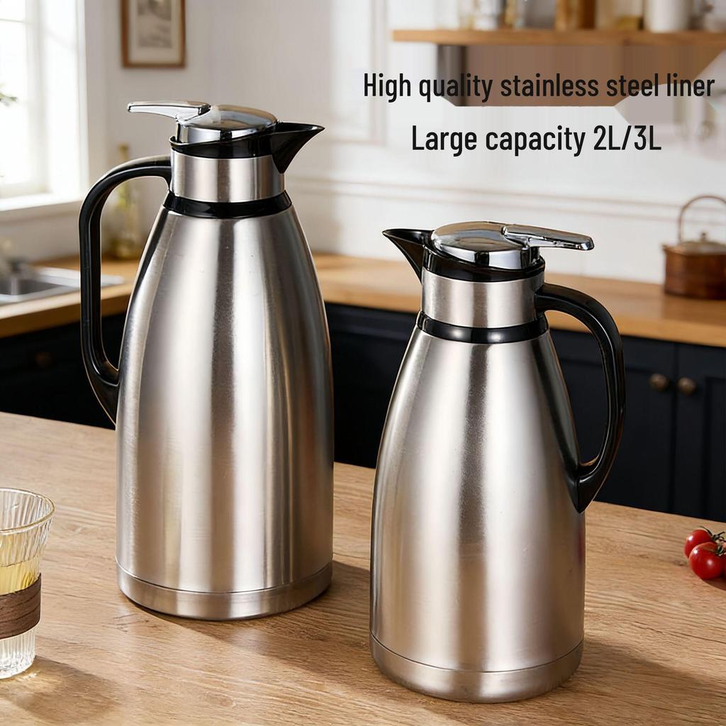 Stainless Steel Double-Layer Vacuum Insulated Thermos Kettle - Large Capacity Hot Water Bottle for Home Use