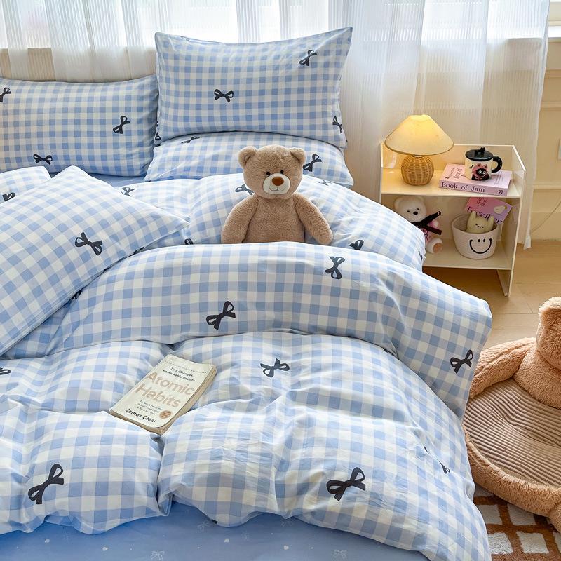 Trendy Double-Sided Cotton Dorm Bedding Set, Fresh Style, 3-Piece or 4-Piece Options