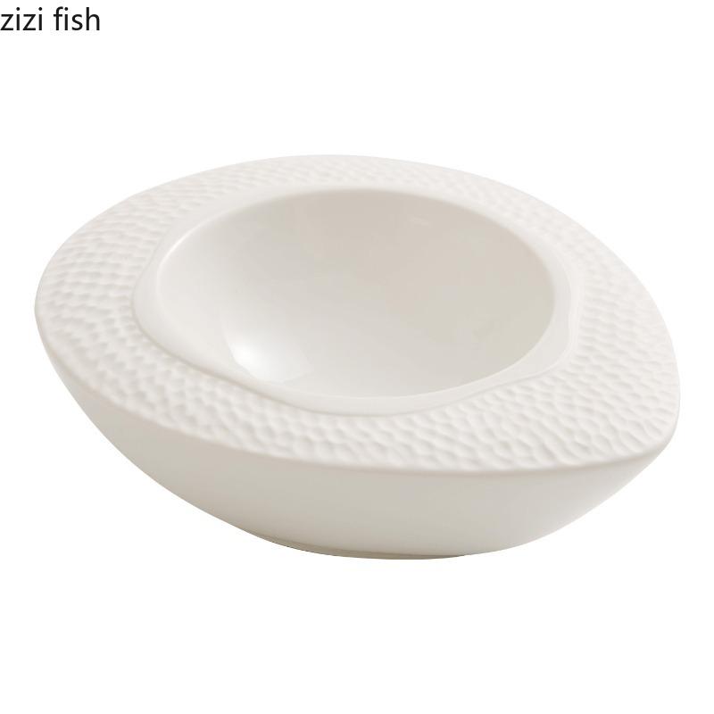 Matte Egg Shaped Ceramic Bowl Dining Plate Dessert Bowl Sashimi Plates Double Layered Soup Plate Serving Plates Dim Sum Dish