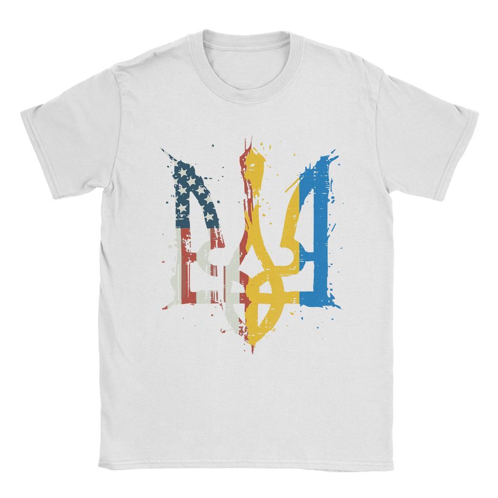 Ukraine America Flag Trident Ukrainian Tryzub TShirt Beach  Hip Hop TShirts Cotton ONeck Oversize Top Tees Y2K Retro Tshirt