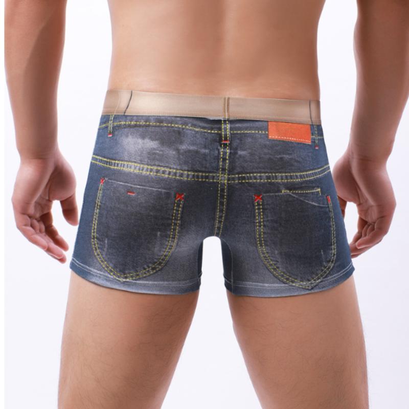 Lustige Neuheit Herren Boxer Trunk Unterwäsche Shorts Erwachsene Denim Druck Jeans Baumwolle Stretch Unterwäsche