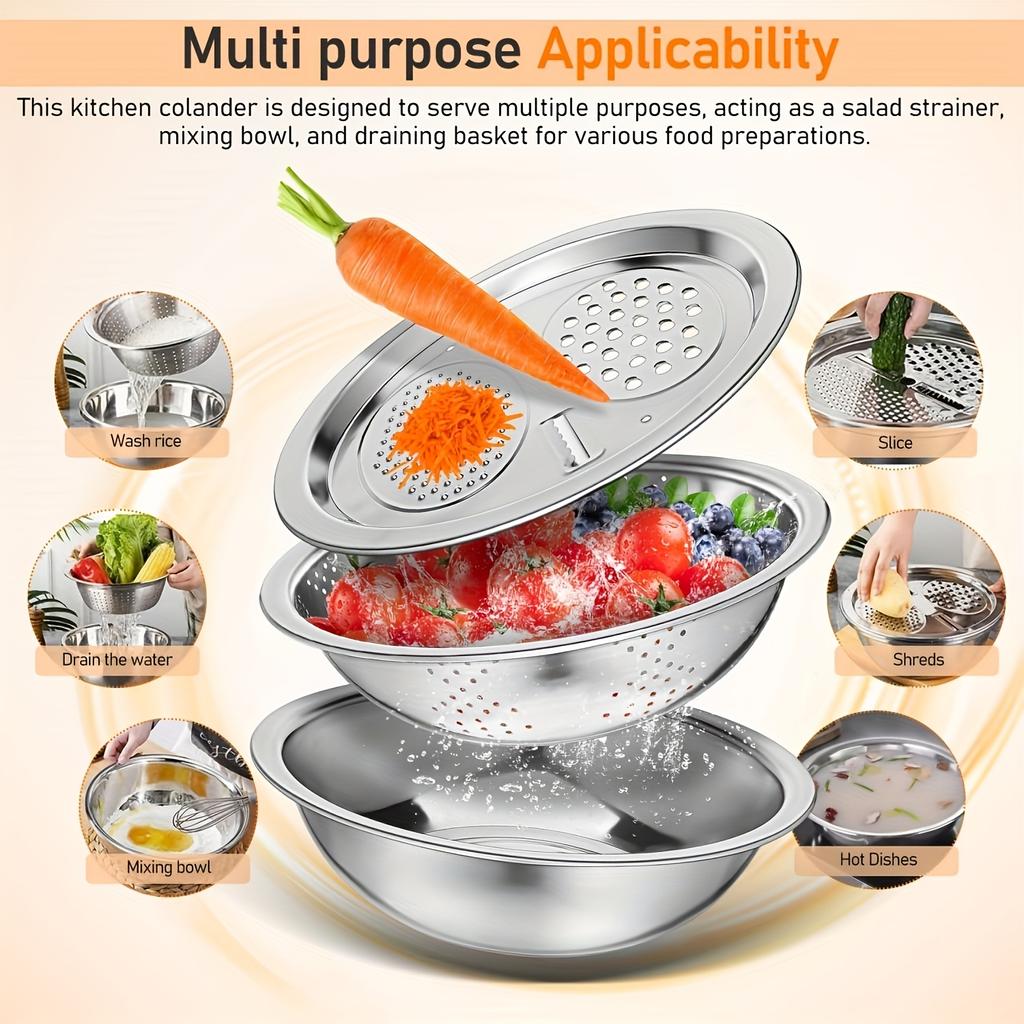 Multifunctional Vegetable Fruit Strainer Mesh Slicer Rice Washing Tool Stainless Steel Easy Use Silver Dishwasher Safe Sink