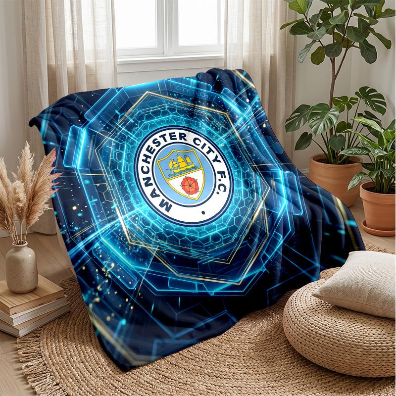 Couverture sur le thème de Manchester City Couverture douce en flanelle Couverture jetée pelucheuse Couverture douillette pour canapé et lit pour la décoration de la maison