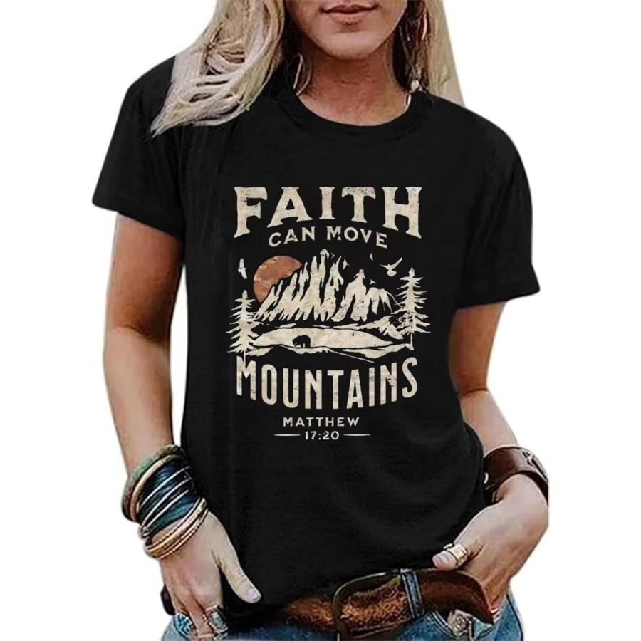 Sun and Mountain Shirt for Women Camping Hiking Shirt Sunrise Pine Tree Graphic Tees Nature Casual Short Sleeve Shirt S