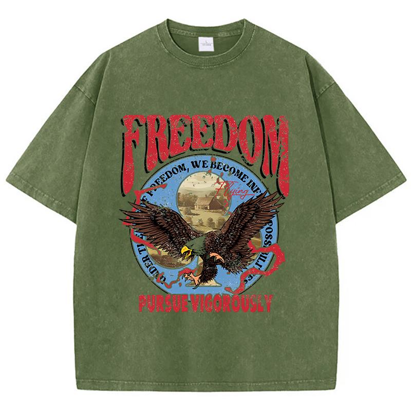 

Street Women Washed T-Shirts Freedom Pursue Vigorously Printed Tee Shirts Comfortable Cotton Oversize Tees Summer Clothes 3XL