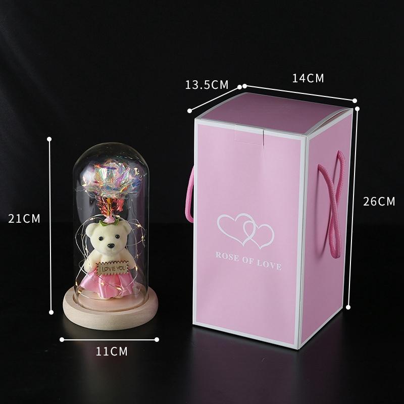 Flower Gift Unique Gifts For Women Infinity Rose In Glass Dome With LED Light String On The Crystal Rose