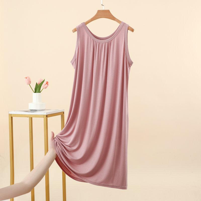 Summer Women's Modal Ruched Round Neck Sleeveless Sleep Dress Loose Casual Plus Size Simple Tank Dress Nightgown Loungewear