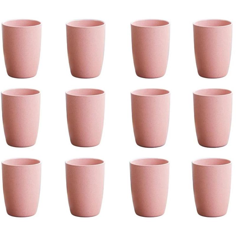 12Pcs Wheat Straw Cup Plastic Mouthwash Water Cup Brushing Cup Potable Drinking Travel Cup For Kids Adults