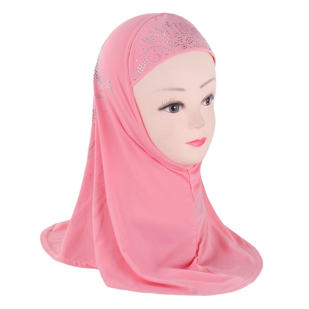 with Crystal Flower Pattern Muslim Headscarf Fit 2-6 Years Old Hat Scarves Islamic Scarf