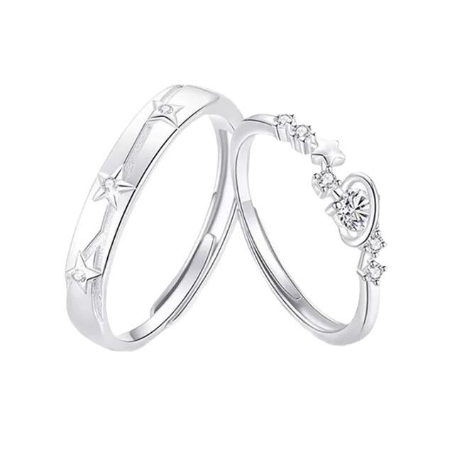 Love Frequency Pure Silver Couple Rings - Sterling Silver Planet Design