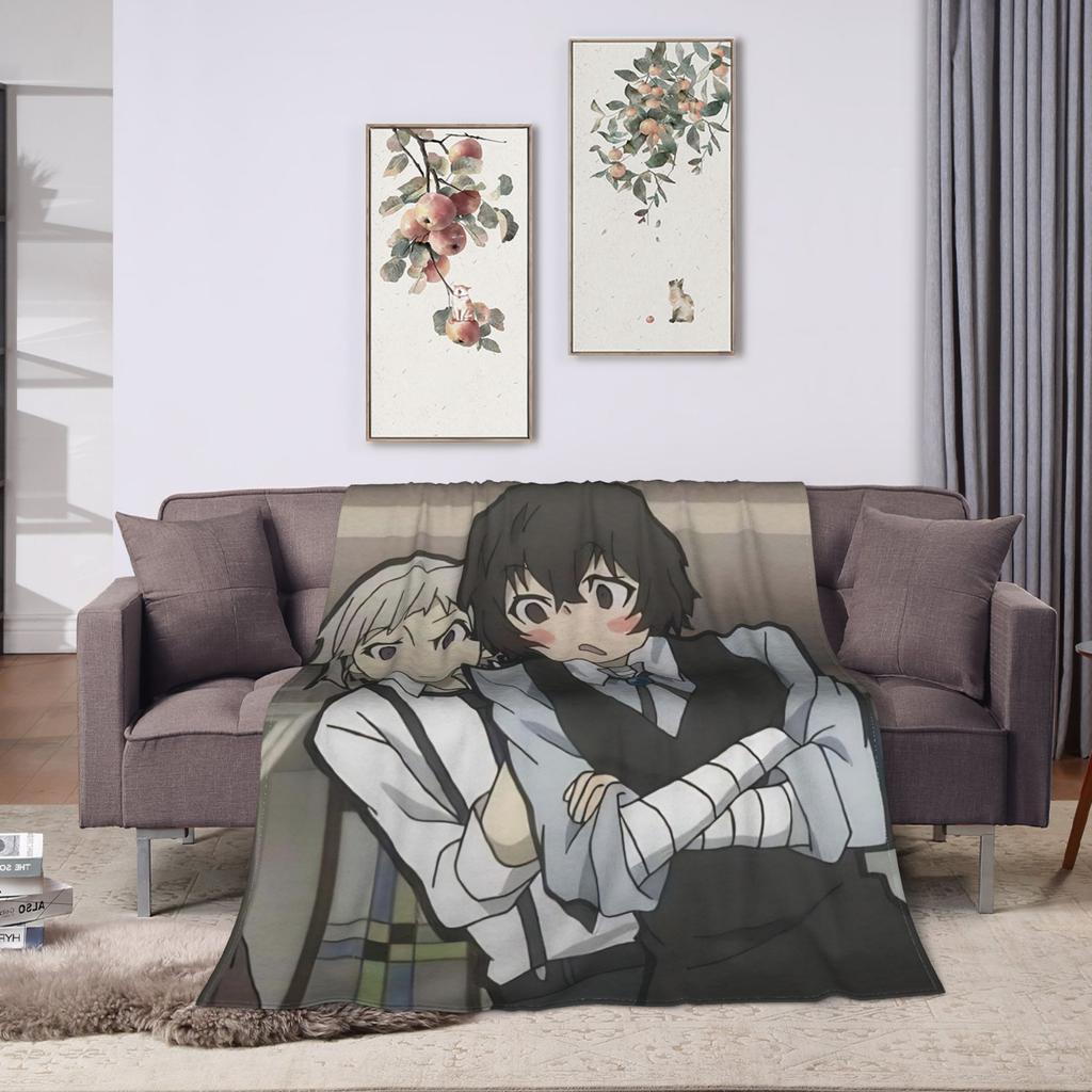 Dazai Bungo Stray Dogs Blanket Velvet Spring Autumn Portable Ultra-Soft Throw Blankets for Bed Office Plush Thin Quilt