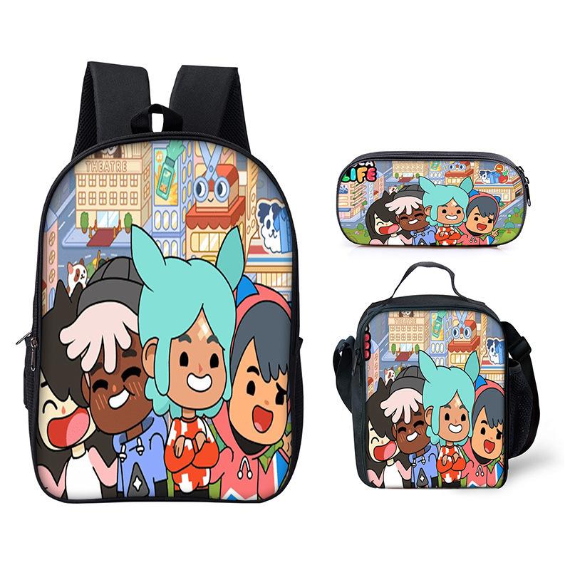 Luxus Neuheit Eigenartig Cool Toca Life World 3D Druck 3 Stück/Set Schüler Schultaschen Laptop Tagesrucksack Rucksack Lunchtasche Federmäppchen