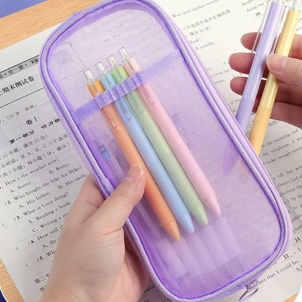 Double-layer Pen Bag Mesh Pen Pouch New Stationery Bag  Gift