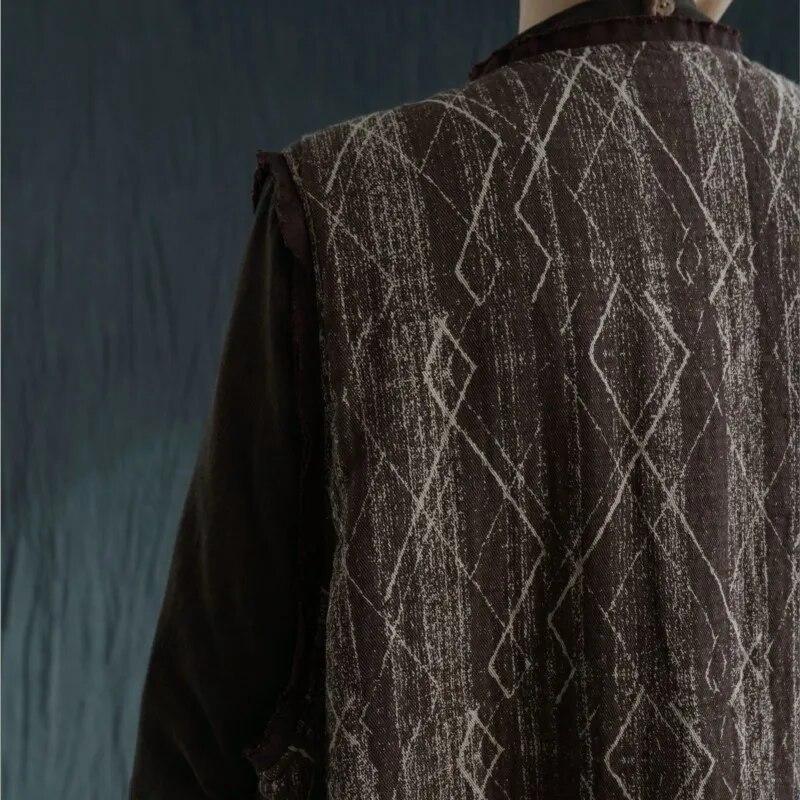 Johnature Women Chinese Style Plus Cotton Vests Coats V-Neck Print Floral Button Spring Loose Vintage Women Long Vests