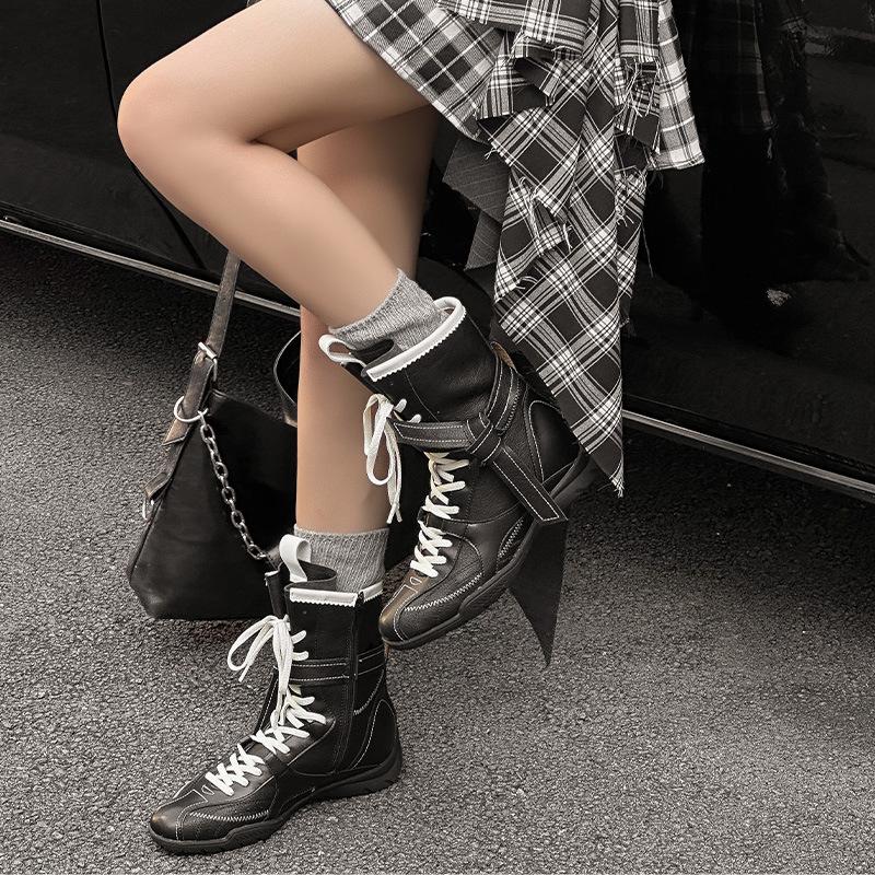 Boxing shoes new leather inner height increase western cowboy boots thin retro short boots children