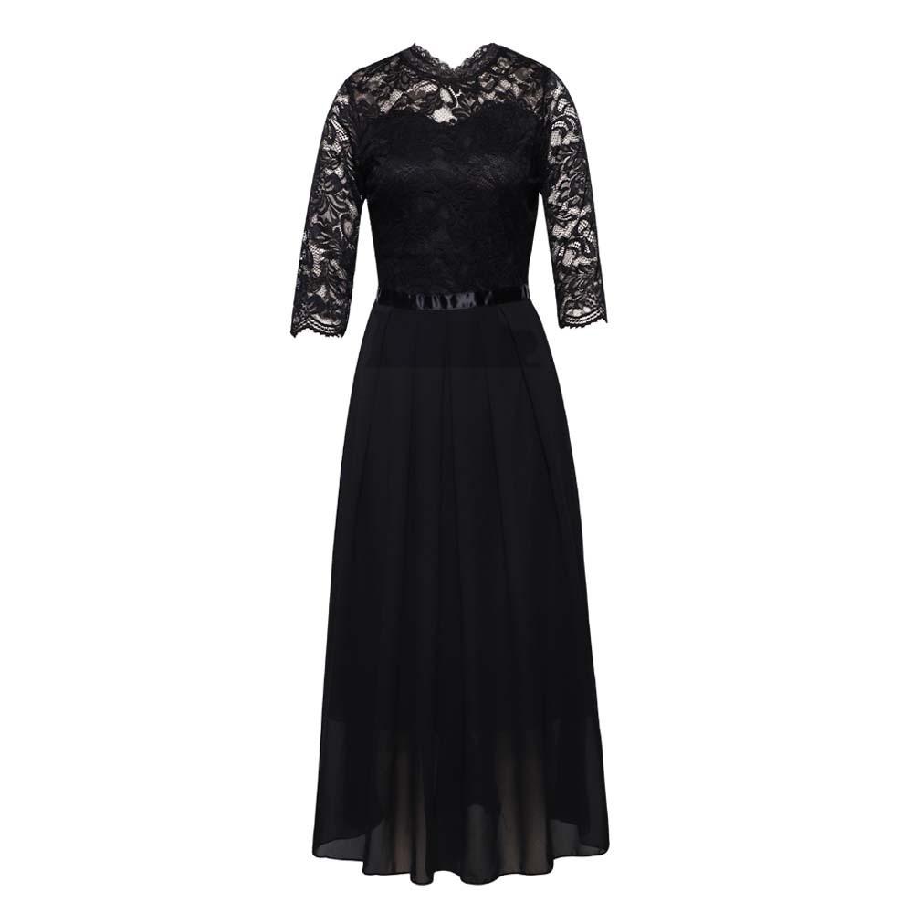 European Chiffon and Lace Round Neck Evening Dress for Women
