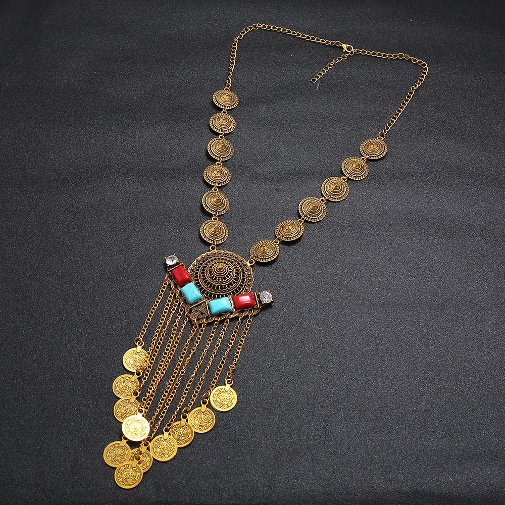 

Retro Women Multilayer Coin Long Pendant Necklace With Alloy Chain Waterfall