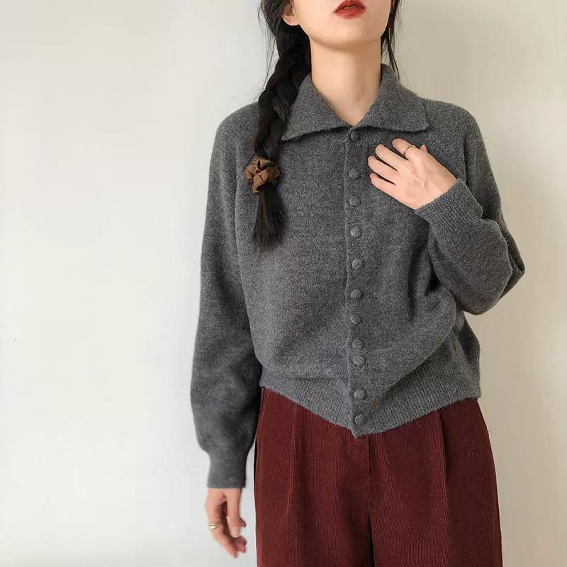 Cárdigan de Punto de Cuello Alto para Mujer Otoño Color Sólido de un Solo Botón Prendas de Abrigo Mujer Coreano Suave Tejido de Cachemir