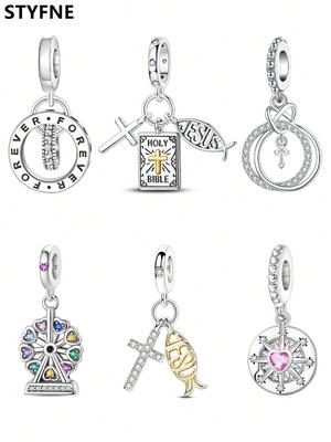 Copper Plated Original Charms Love Cross Ferris Wheel Beads Fit Bracelet Women'S Jewelry Gift