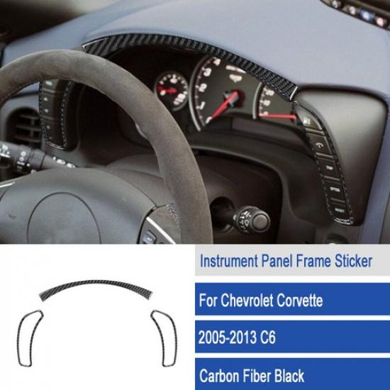 3Pcs Carbon Fiber Dashboard Panel Cover Trim For Chevrolet Corvette C6 2005-2013