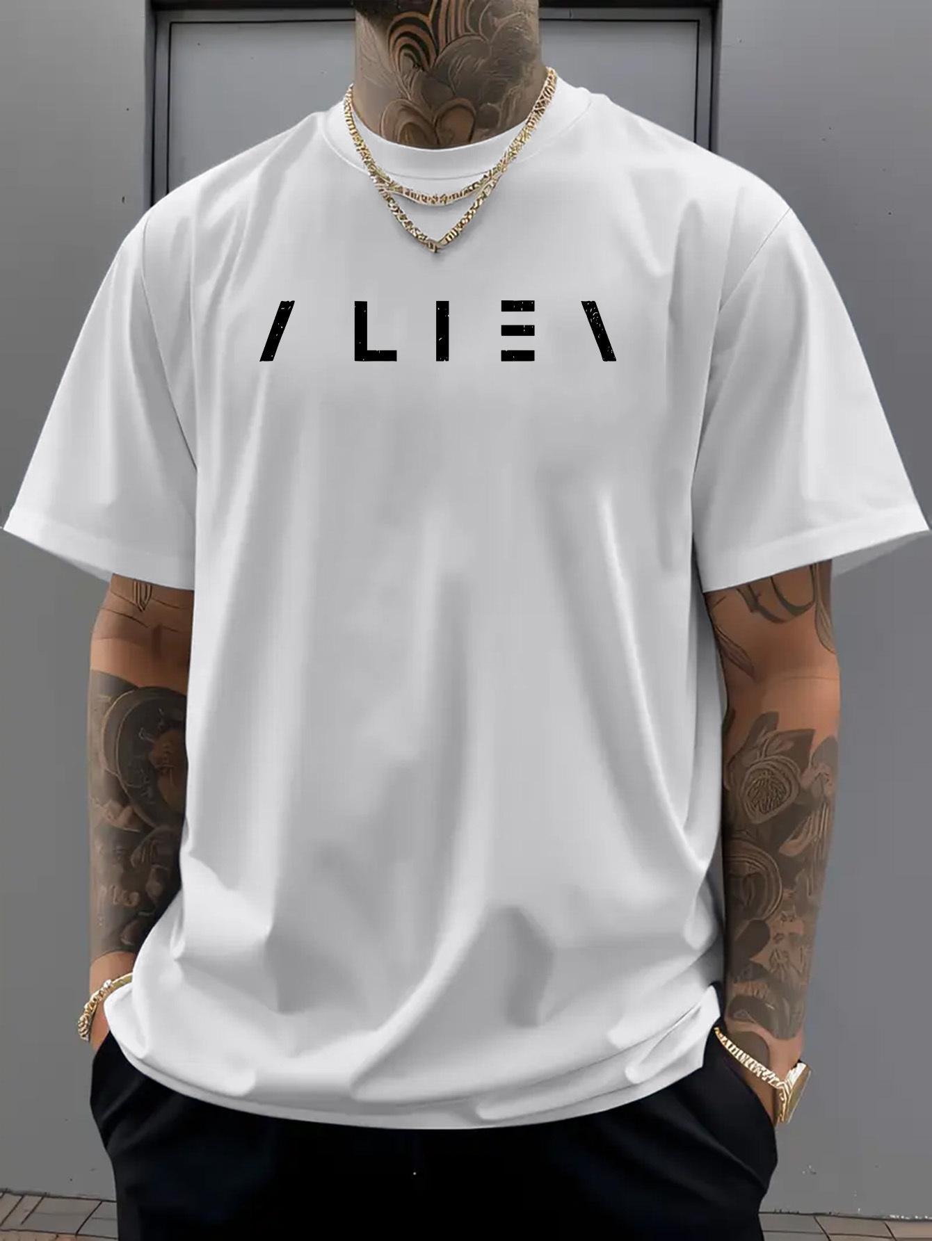 

Men s Casual T-Shirt with Letter Print Design - Comfortable Crew Neck XXXXL