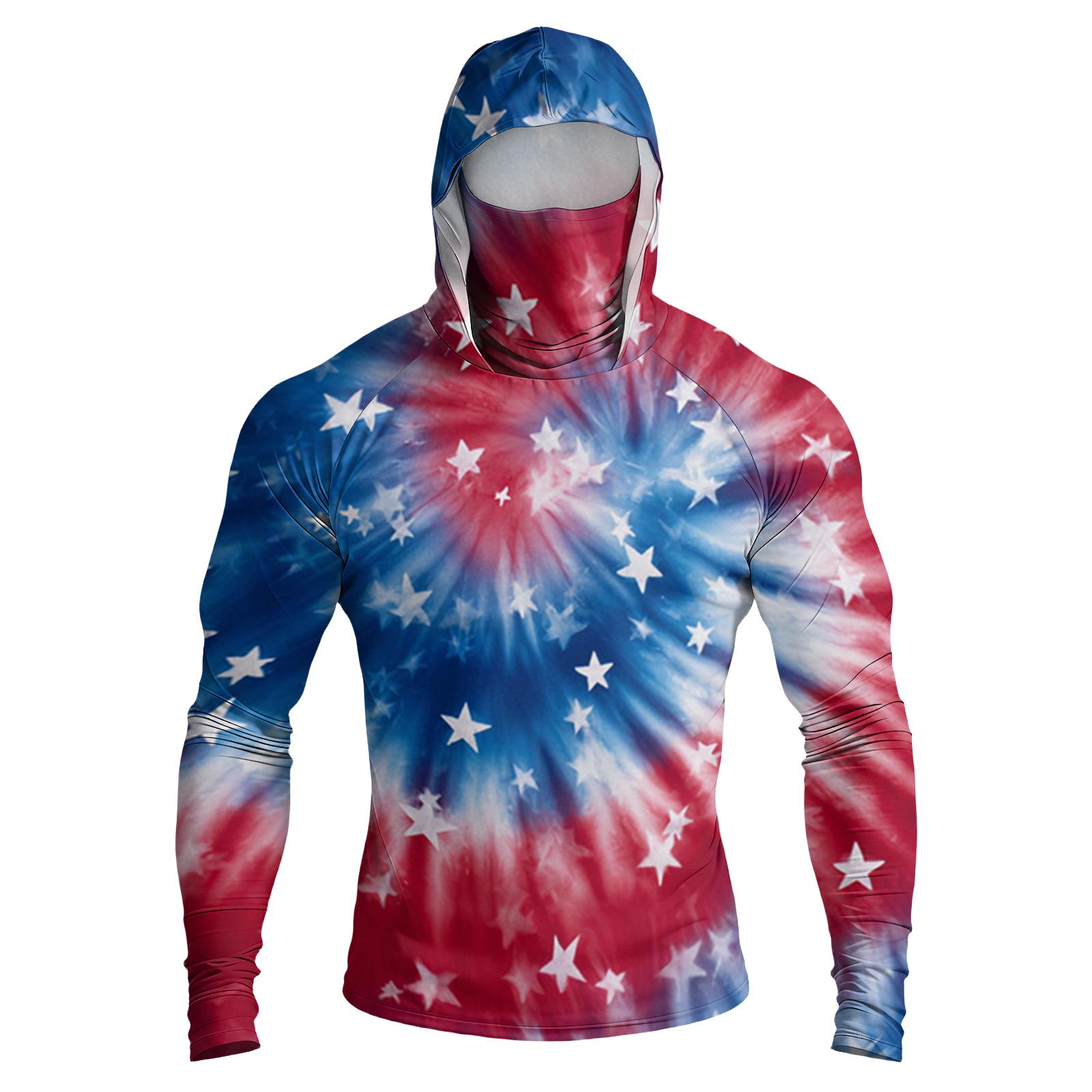 

Men s Casual Raglan Sleeve Hooded Long Sleeve Sun Protection Shirt Independence Day Graphic Print Style Lightweight Breathable Fabric S