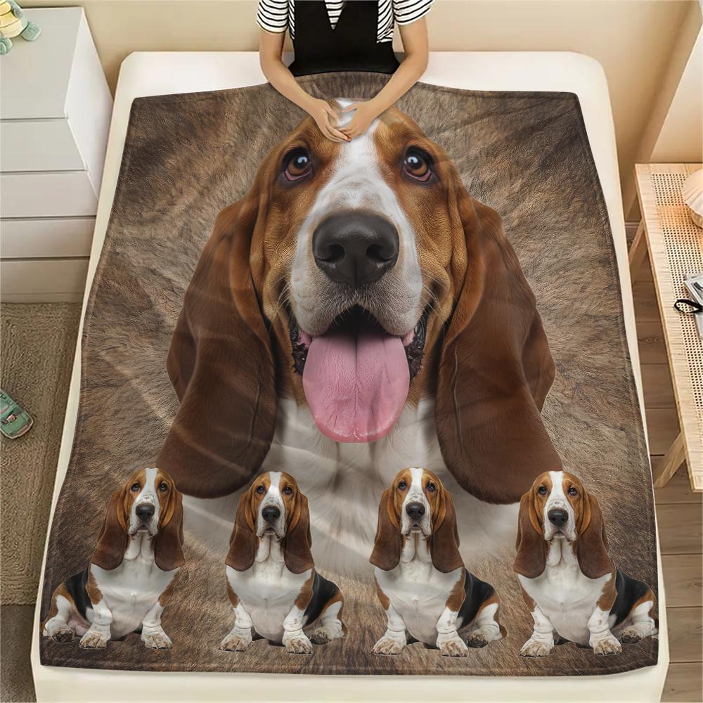 1 pièce Couverture en flanelle avec imprimé Basset Hound, Haute qualité Confortable pour toutes les saisons, Décoration intérieure, Chaleur et Confort, Parfait pour les cadeaux