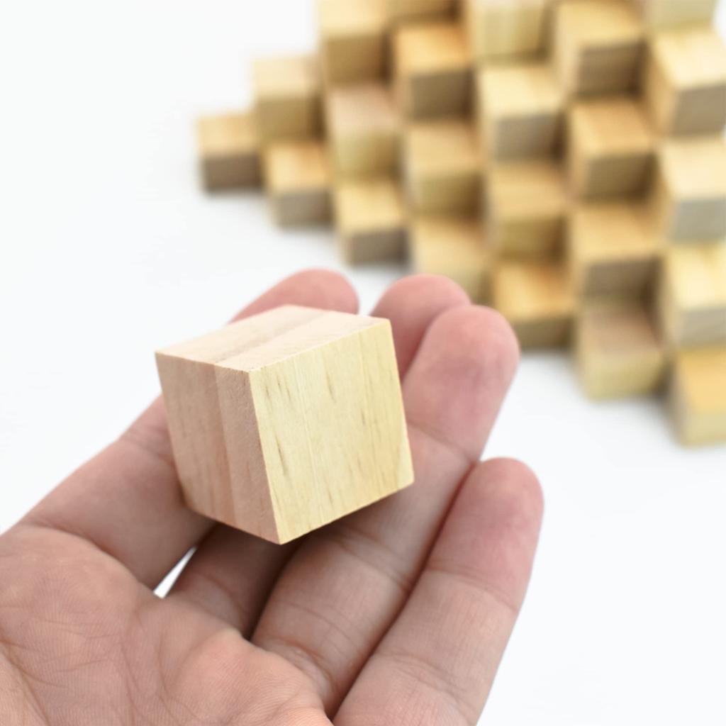 Enkrio Wood Cubes, Building Blocks, Set of 100 Wooden Blocks for DIY Crafts and Decoration, Unfinished Natural Wood Cubes, Unpainted