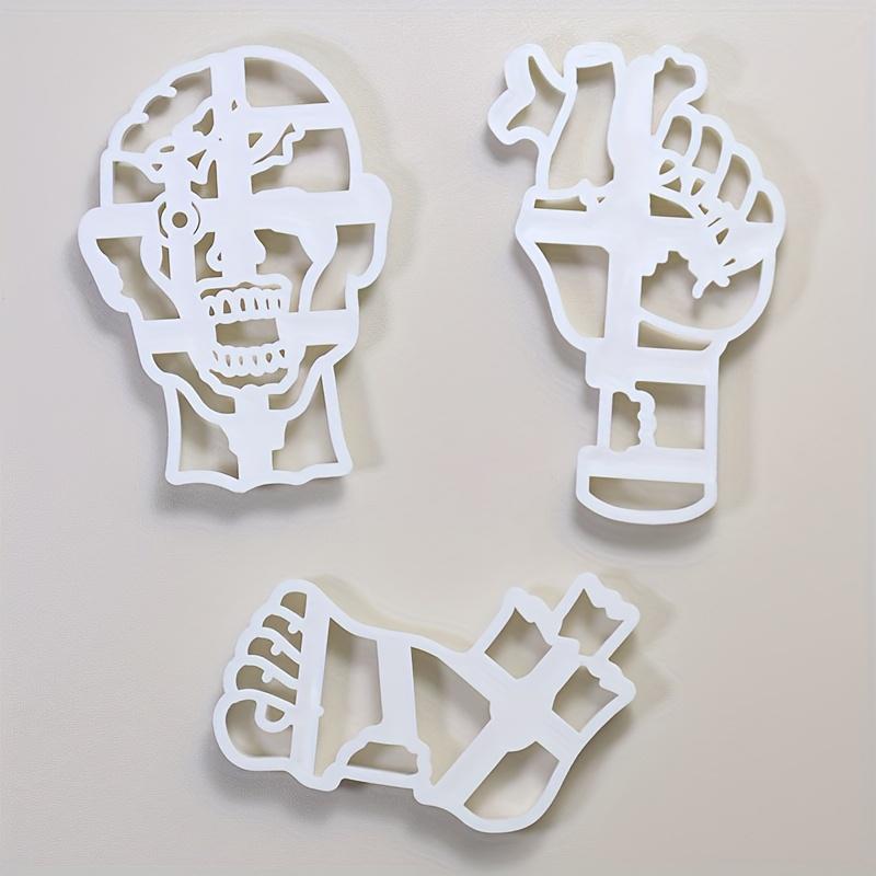 3pcs Halloween Horror Cookie Cutter Set , Skeleton, Zombie, and Hand Designs Plastic Baking Tools for Fondant Cake Decorating, DIY Desserts,