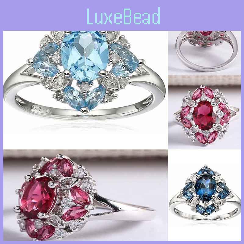 Magnificent Silver Plated Rings With Oval Cut Natural Blue Sapphire And Rhinestones