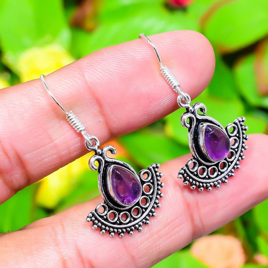 Přírodní ametyst šalvějový drahokam 925 sterlingové stříbro dárek náušnice 1,58" P9y78