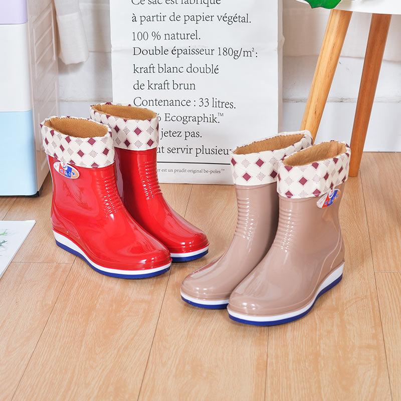 Shoes women's flat low adult medium tube rain shoes women's velvet short tube fashion summer boots women's non-slip rain boots women's anti-shoes