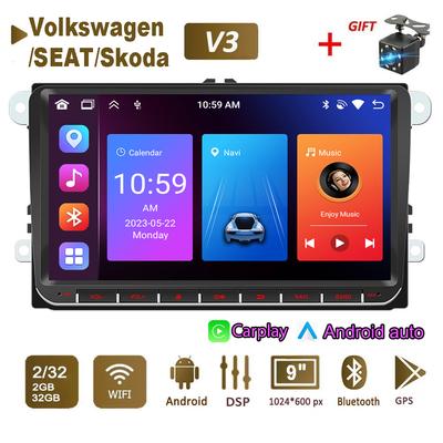 Autoradio lecteur multimédia pour Volkswagen/Golf/Polo/Tiguan/Passat/b7/b6/SEAT/Leon/Skoda/Octavia 2 Din Android Carplay GPS Autoradio 2+32GB