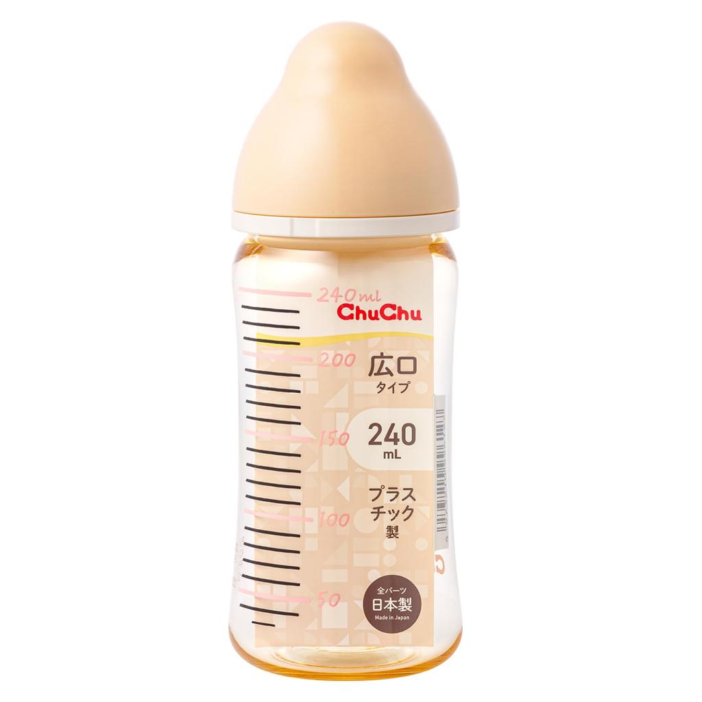 ChuChu Multi-Fit Wide Mouth Plastic Baby Bottle, 240mL, with Nipple, Made In Japan, for Newborns and Weaning, All Ages