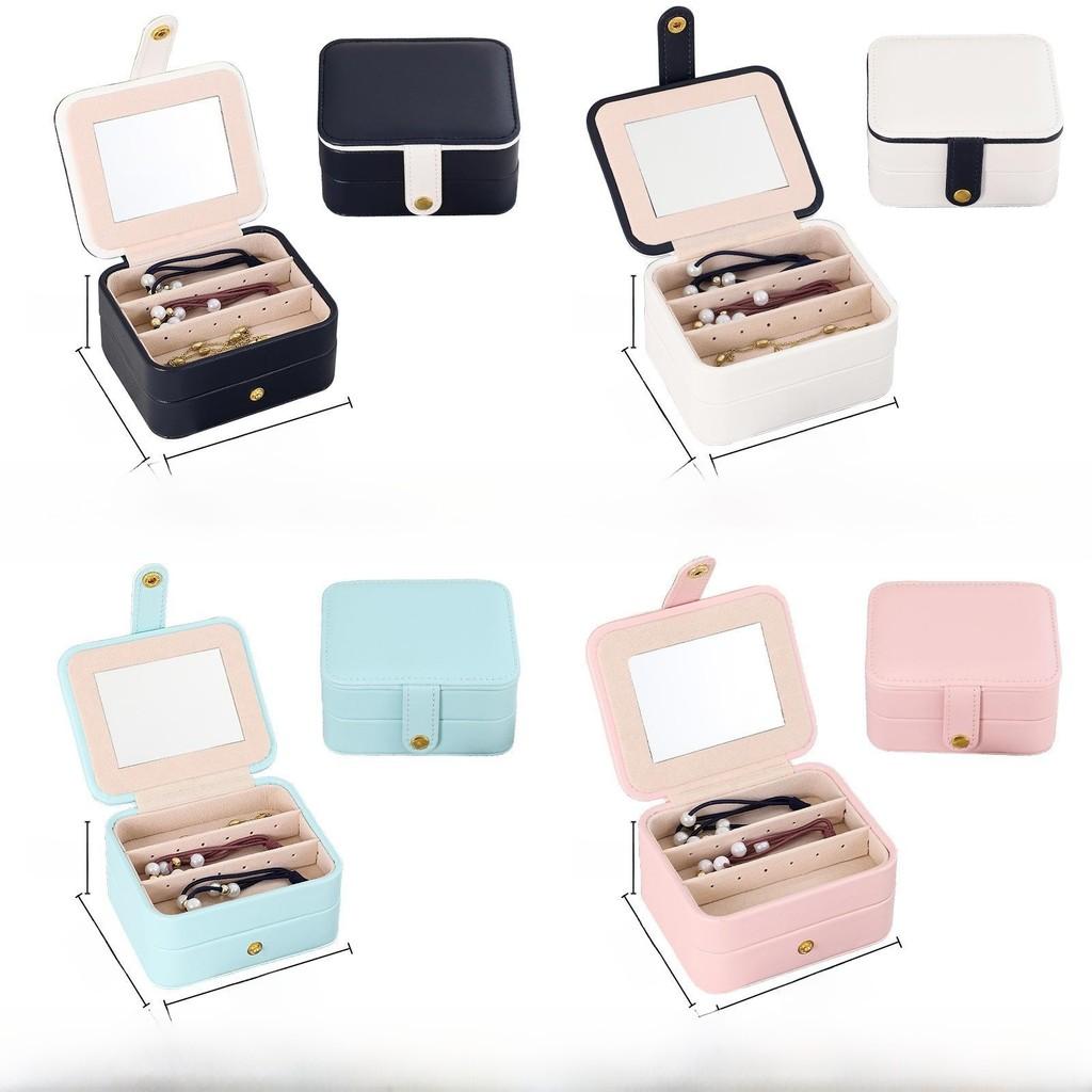 Children Jewelry Box With Mirror Multi Layer Travel Organizer For Earrings And Necklaces