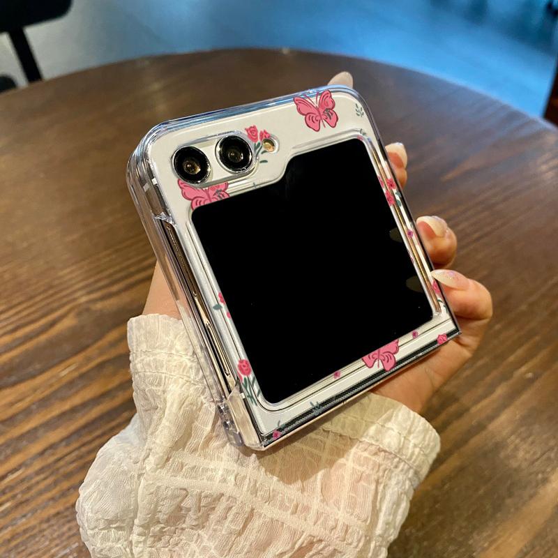 Pink Bowknot Pattern Clear Case For Samsung Galaxy Z Flip7 Flip6 Flip5 Hard Folding Phone Cover For Samsung Z Flip 7 6 5 4 3 5G