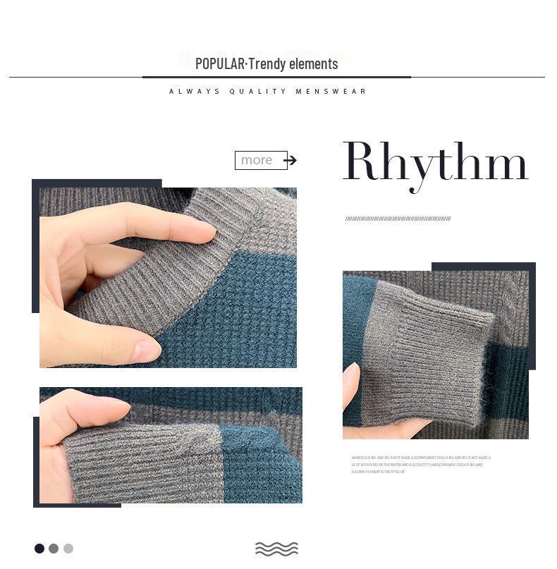 Men's Winter Striped Jacquard Crew Neck Long Sleeve Casual Knit Sweater