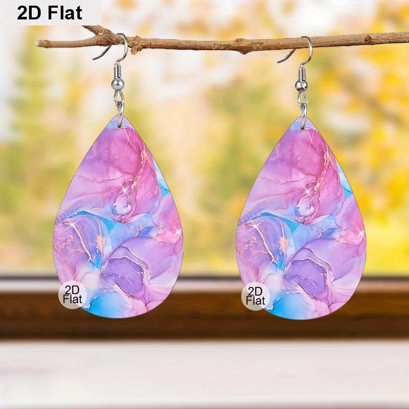 2D Flat, 6 Pairs Colorful Marble Pattern PU Leather Earrings Abstract Water Ripples Earrings Trendy Female Earrings Fashion All-match Earrings Jewelry