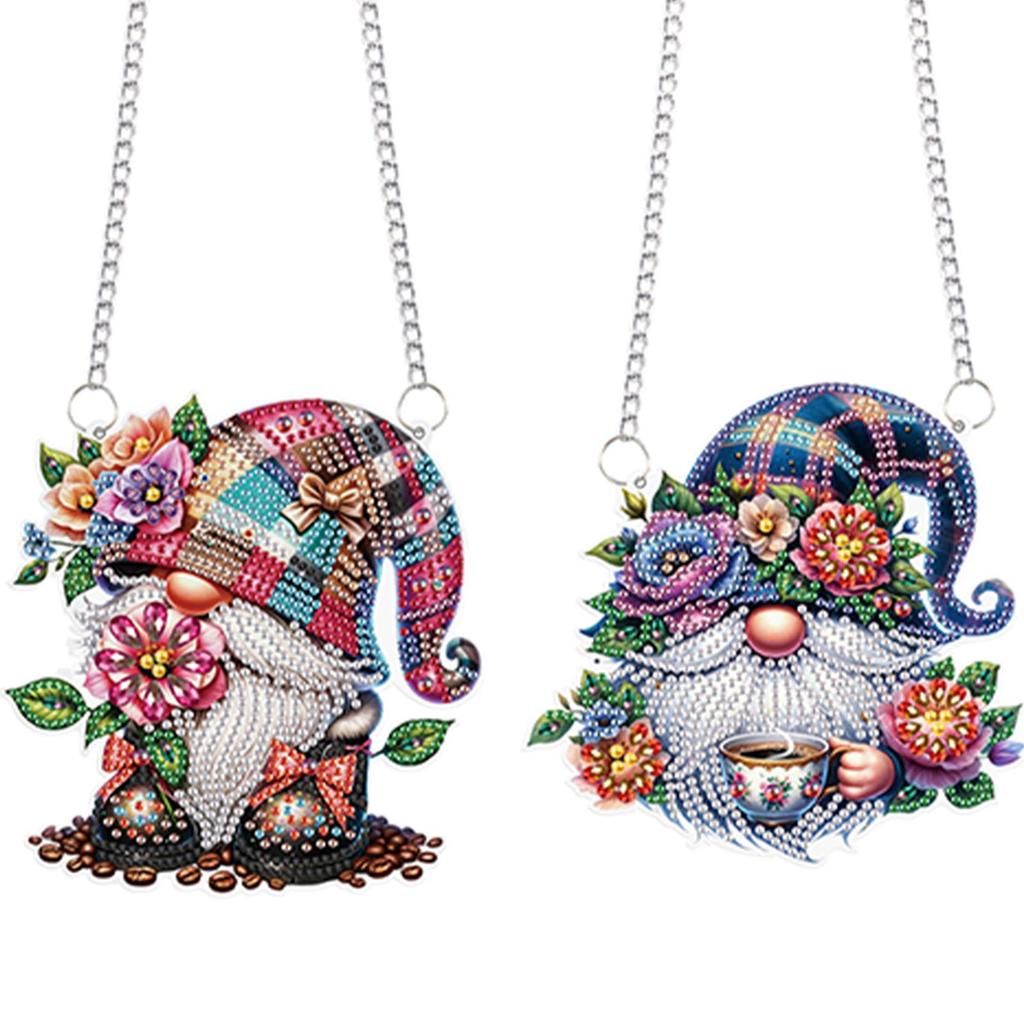 2Pcs Flower Gnome 2D/Flat DIY Diamond Painting Set Rhinestone Diamond Art Window Pendants Window Hanging Art for Home Decor
