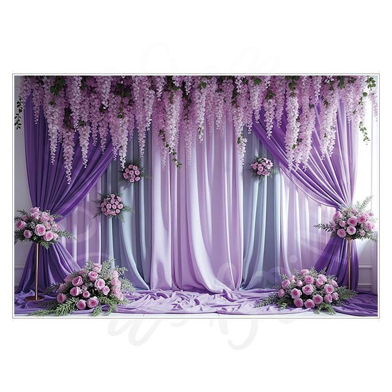Birthday, Wedding and Engagement Party Backdrop Fabric, Luxurious Curtains, Gauze Drapes, Flowers, Photo Backdrop Fabric